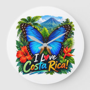 Reloj Redondo Grande Amo la Mariposa Blue Morpho de Costa Rica
