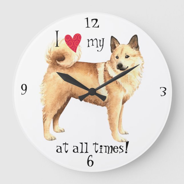 Reloj Redondo Grande Amo mi Buhund noruego (Anverso)