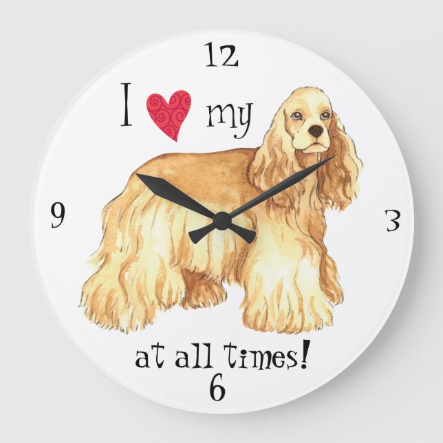 Reloj Redondo Grande Amo mi Cocker Spaniel (Anverso)