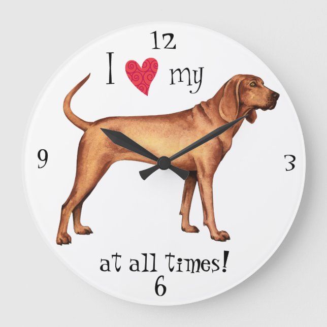 Reloj Redondo Grande Amo mi Coonhound Redbone (Anverso)