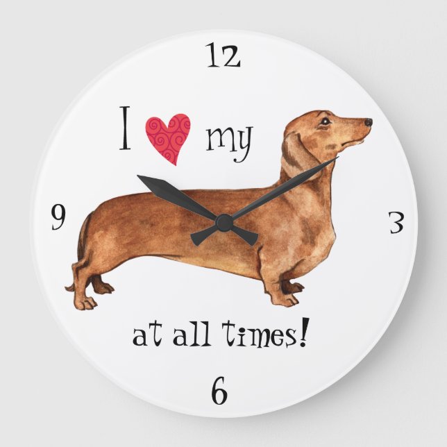 Reloj Redondo Grande Amo mi Dachshund (Anverso)