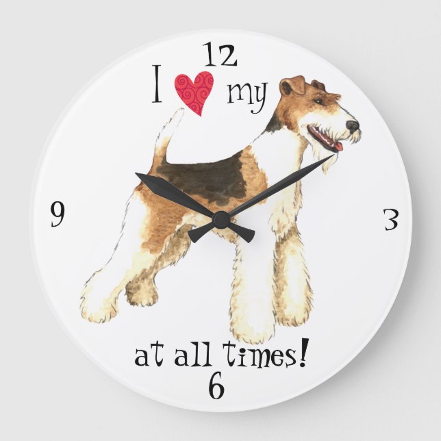 Reloj Redondo Grande Amo mi fox terrier del alambre (Anverso)