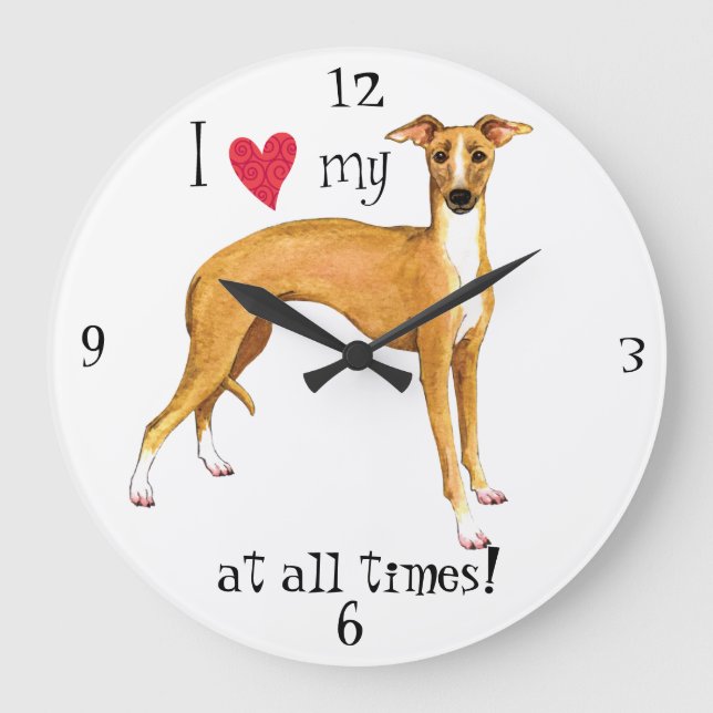Reloj Redondo Grande Amo mi galgo italiano (Anverso)