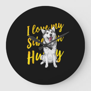 Reloj Redondo Grande Amo Mi Husky Siberiano Regalo de los amantes de