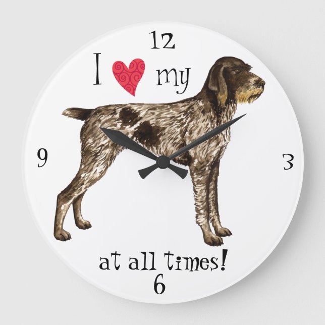 Reloj Redondo Grande Amo mi indicador Wirehaired alemán (Anverso)