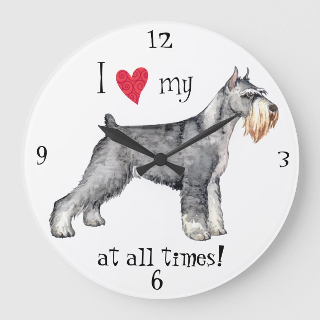Reloj Redondo Grande Amo mi Schnauzer estándar (Anverso)