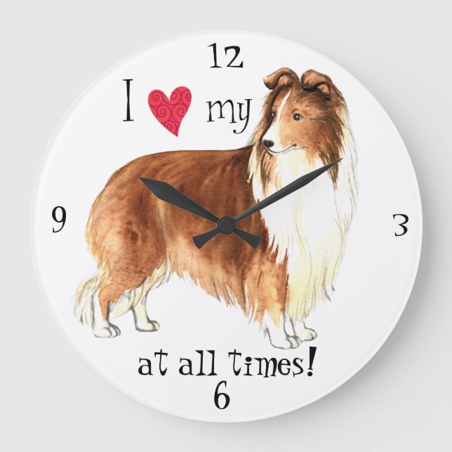 Reloj Redondo Grande Amo mi Sheltie (Anverso)