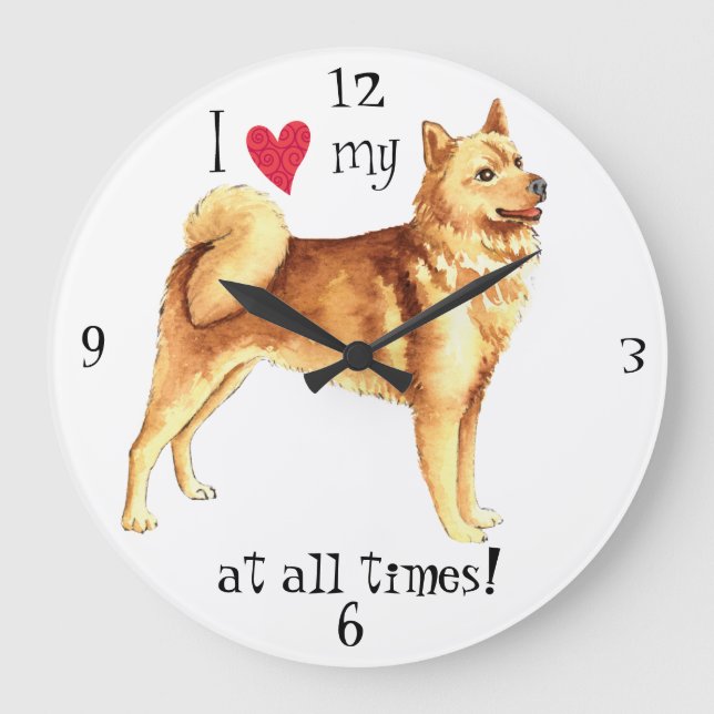 Reloj Redondo Grande Amo mi Spitz finlandés (Anverso)