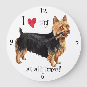 Reloj Redondo Grande Amo mi Terrier australiano