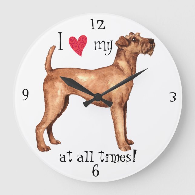 Reloj Redondo Grande Amo mi Terrier irlandés (Anverso)