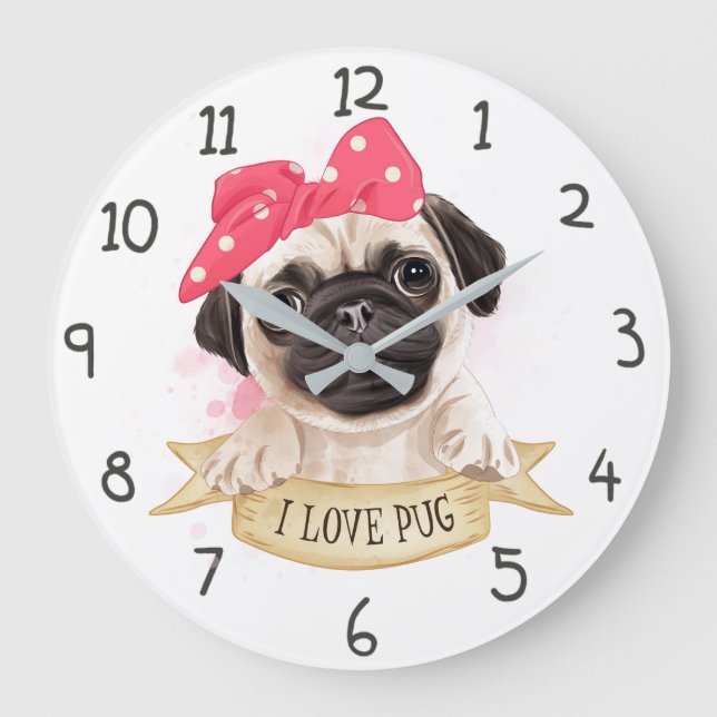 Reloj Redondo Grande Amo Pug (Anverso)