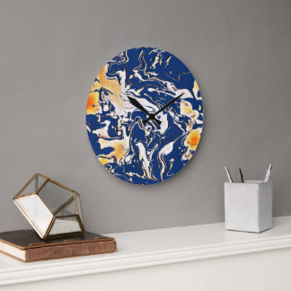 Reloj Redondo Grande Amor azul remolinos de rojo naranja amarillo
