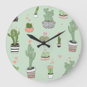 Reloj Redondo Grande Amor Cactus: Patrón Personalizado.