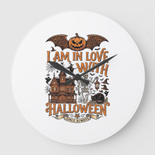Reloj Redondo Grande Amor de Halloween Casa Embrujada Esqueleto Calabaz