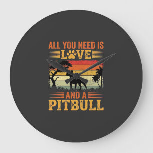 Reloj Redondo Grande Amor de Pitbull Atardecer Retro Perro
