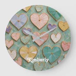 Reloj Redondo Grande Amor Mosaico: Corazones Pastel