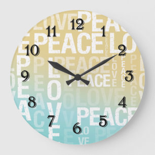 Reloj Redondo Grande Amor Paz Azul Amarillo Ombre