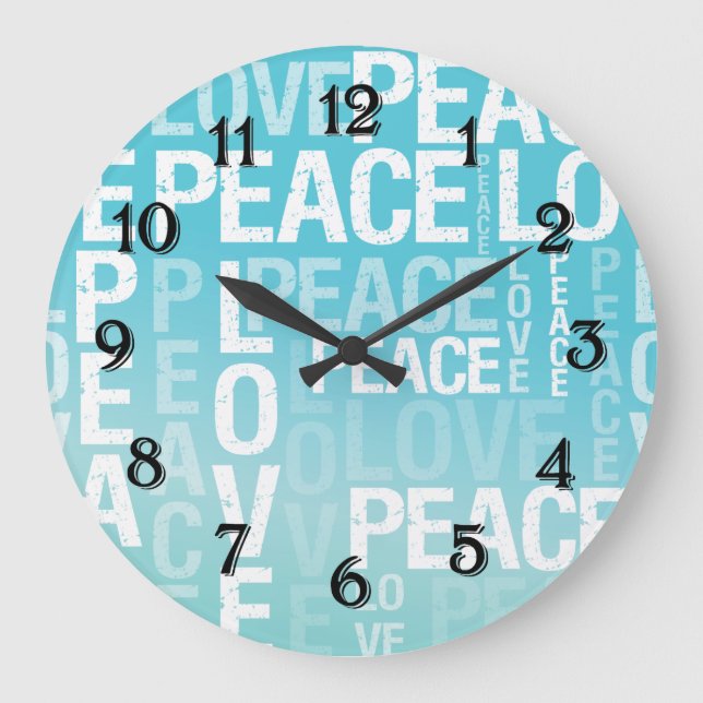Reloj Redondo Grande Amor Paz Azul Aqua Ombre (Anverso)