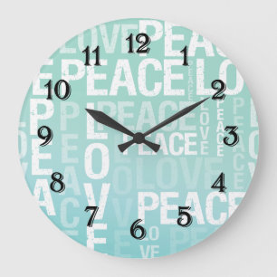 Reloj Redondo Grande Amor Paz Azul Menta Ombre