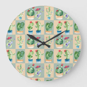 Reloj Redondo Grande amor por cactus - acuarela