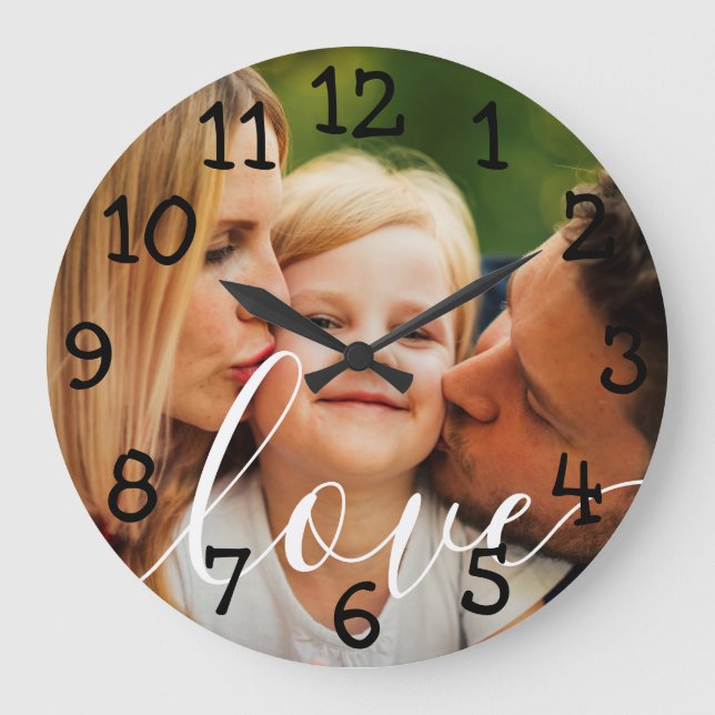 Reloj Redondo Grande Amor por guión gráfico personalizado (Anverso)