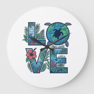 Reloj Redondo Grande Amor Tortuga Marina Tierra Tropical