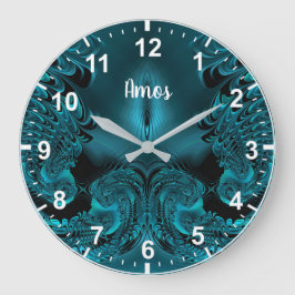 Reloj Redondo Grande AMOS ~ ¡WOW! Patrón fractal Verde y Negro ~