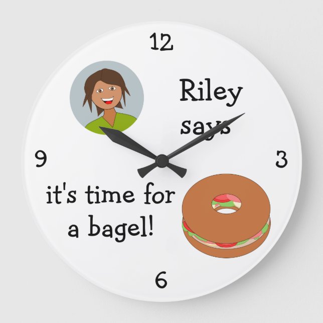 Reloj Redondo Grande Añada su foto: 'Hora para un Bagel (Anverso)