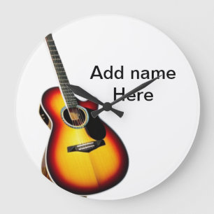 Reloj Redondo Grande Añadir el nombre texto guitarra acústica marrón ed