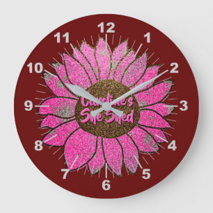 Reloj Redondo Grande Añadir nombre cambiar texto Shed Sunflower rosado