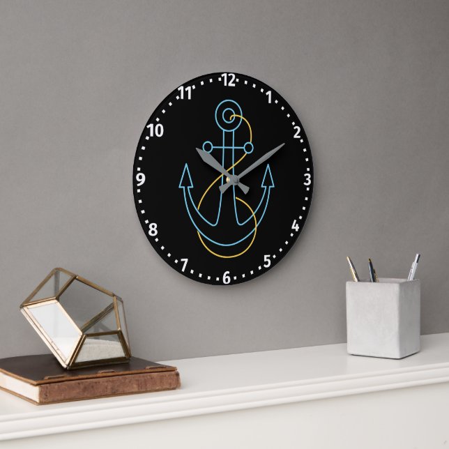Reloj Redondo Grande Ancla de Barco de Neón Divertida (Oficina)