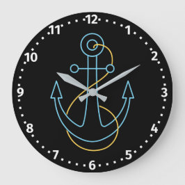Reloj Redondo Grande Ancla de Barco de Neón Divertida