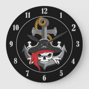 Reloj Redondo Grande Ancla del cráneo del pirata
