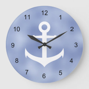 Reloj Redondo Grande Ancla náutica azul y blanca