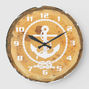 Reloj Redondo Grande Ancla náutica de madera rústica