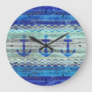 Reloj Redondo Grande Anclas de la decoración de la Marina Azul