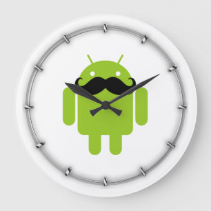 Reloj Redondo Grande Android Robot Black Mustache Graphic