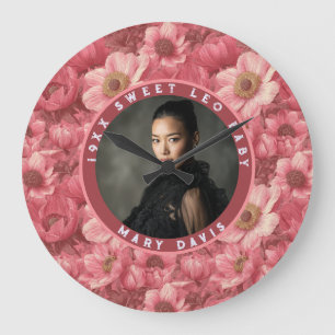 Reloj Redondo Grande Anémonas rosadas inspiraron cuarenta cumpleaños Bo