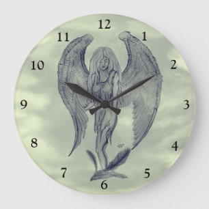 Reloj Redondo Grande Ángel al estilo tatuaje