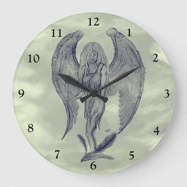 Reloj Redondo Grande Ángel al estilo tatuaje (Anverso)