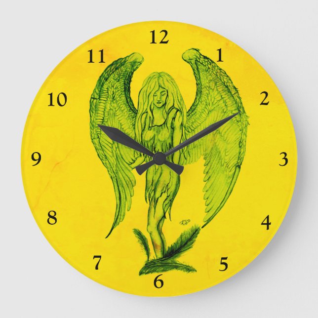 Reloj Redondo Grande Ángel al estilo tatuaje (Anverso)