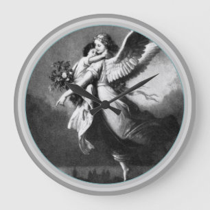 Reloj Redondo Grande Ángel de la Guarda por la Noche 