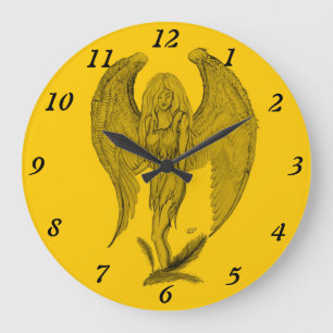 Reloj Redondo Grande Ángel - diseño negro y amarillo