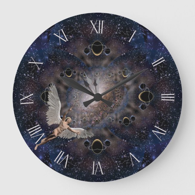 Reloj Redondo Grande Ángel en el espacio (Anverso)