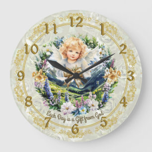 Reloj Redondo Grande Ángel Inspirador verde bonito Cherub