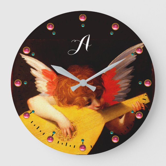 Reloj Redondo Grande ANGEL JUGANDO LUTE Música Haciendo Monograma Cheru (Anverso)