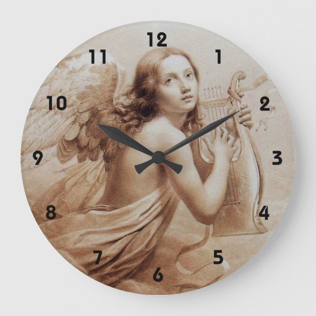 RELOJ REDONDO GRANDE ÁNGEL QUE JUEGA A LYRA SOBRE LAS NUBES (Anverso)