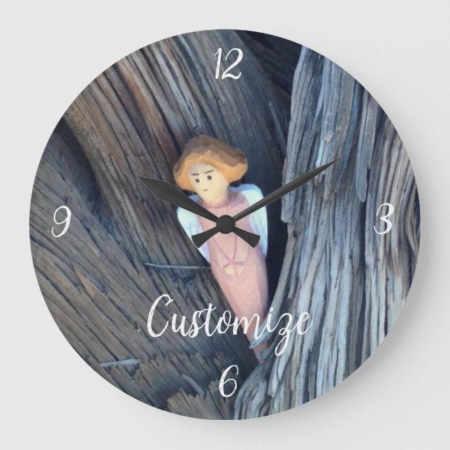 Reloj Redondo Grande Ángel tallado en árbol Thunder Cove (Anverso)