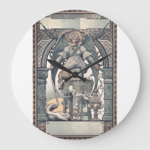 Reloj Redondo Grande Ángeles guardianes con niño Jesús