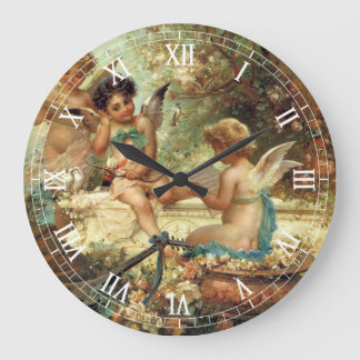 Reloj Redondo Grande Ángeles músicos de Hans Zatzka, Arte Fino Victoria